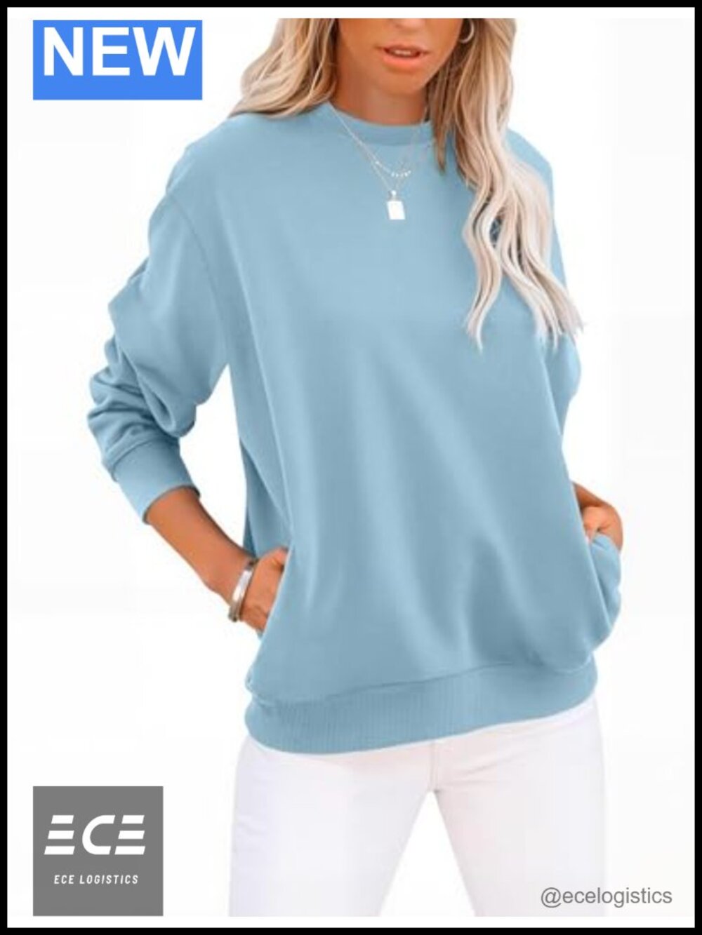 Womens Cotton Crew Neck Lightweight Pullover Sweatshirt with Pockets